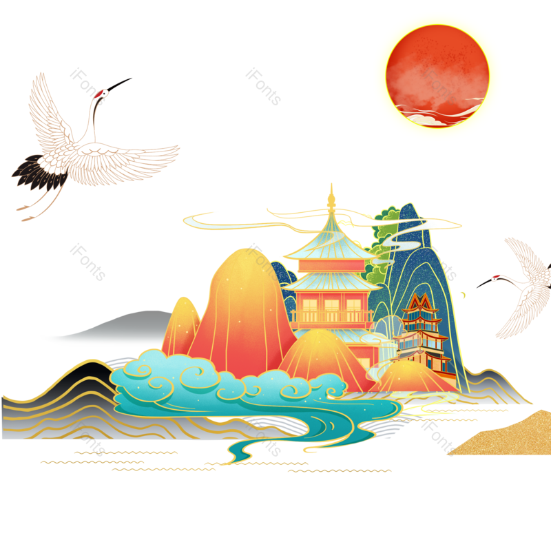 中国风图片,中国元素,渐变PNG,手绘海报免抠素材